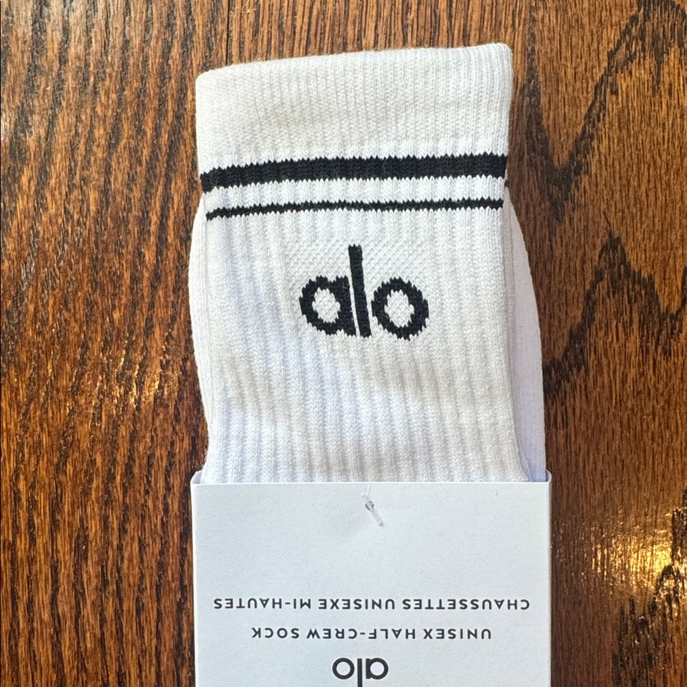 ALO Yoga White and Black Half Crew Socks - Picture 2 of 3